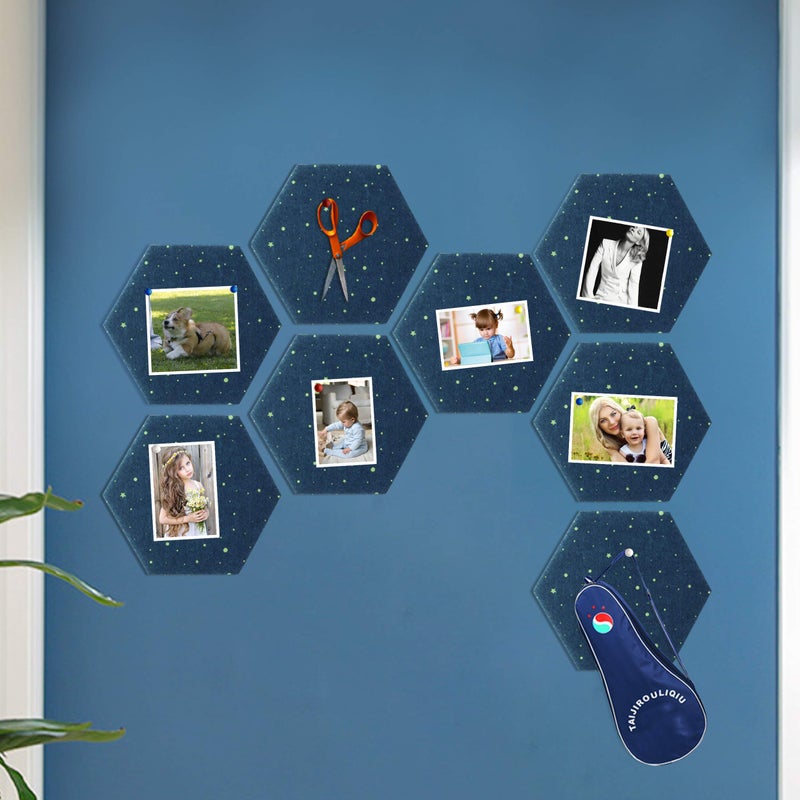 Fovasen Hexagon Felt Board Tiles Self Adhesive Wall Bulletin Boards Felt Memo Board Notice Board Felt Pin Board Tiles with Push Pins for Home Office Classroom Wall Decal Creative Decor, Star 8 Pcs - Image 4